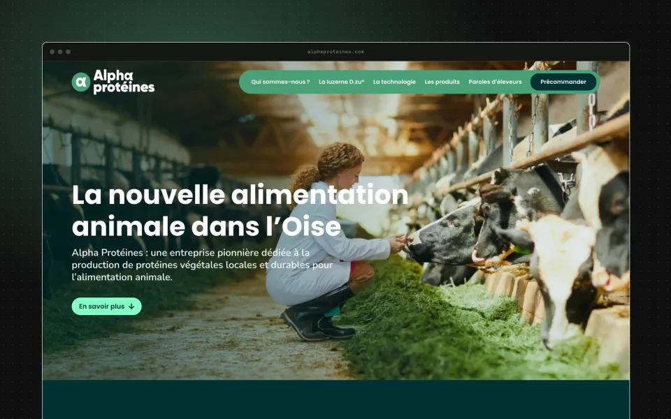 Page d'accueil : l'accroche en photo, puis la parole du fondateur