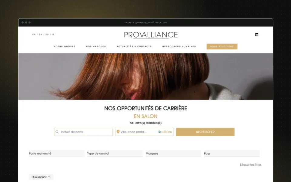 Les offres en salon : la recherche croise le métier, la ville et la distance